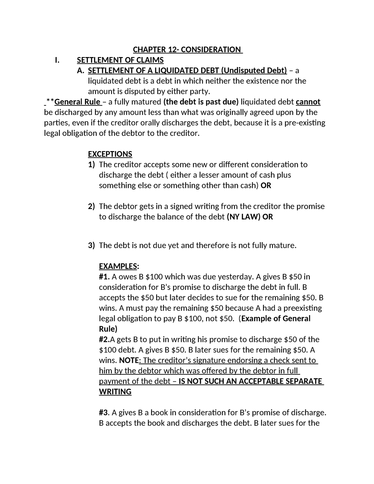 Chapter 12 = Settlement OF Claims - CHAPTER 12- CONSIDERATION I ...