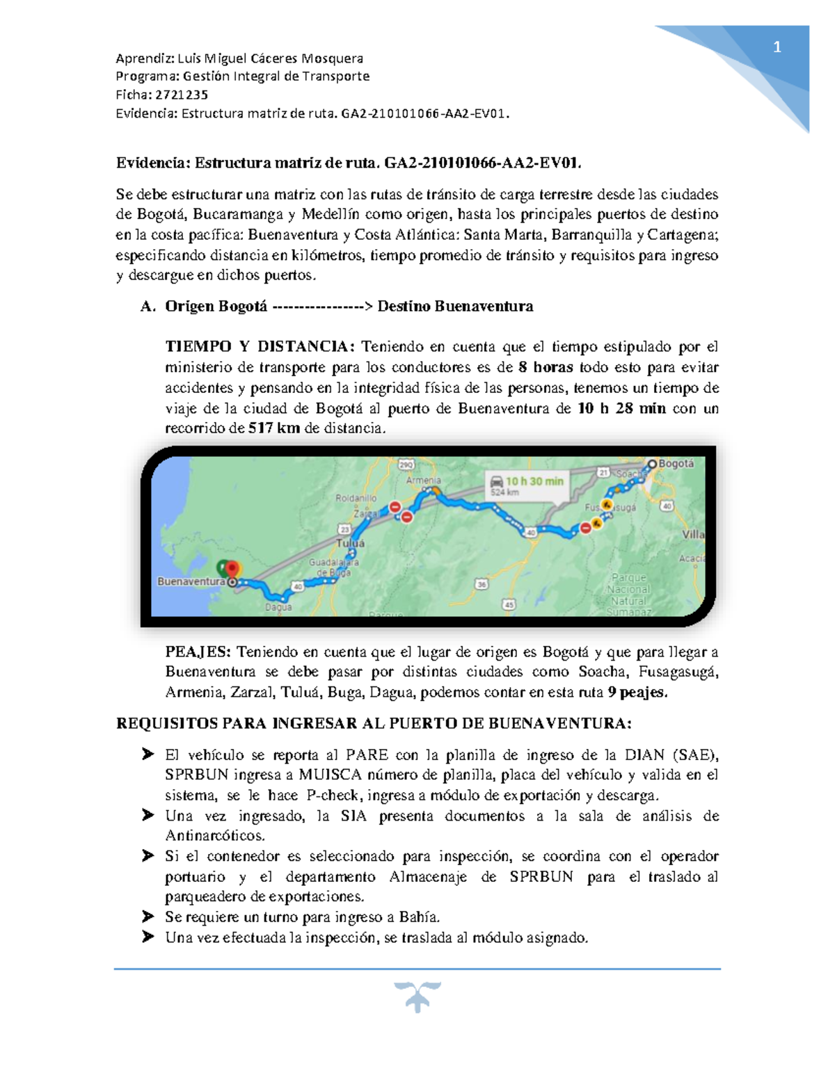 Estructura matriz de ruta. GA2-210101066-AA2-EV01. Luis Miguel Caceres ...