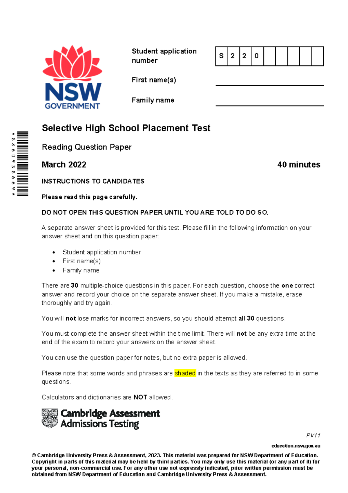 2022Reading - pratise this if you are doing selective trials ...