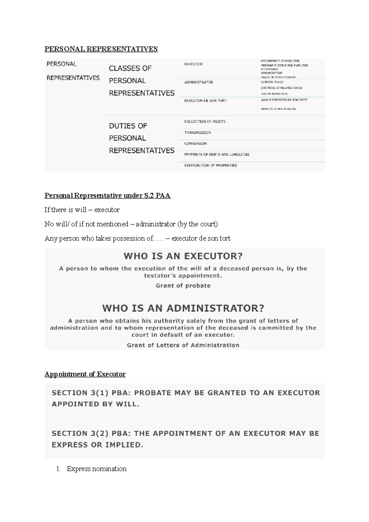 Personal Representatives Notes PERSONAL REPRESENTATIVES Personal