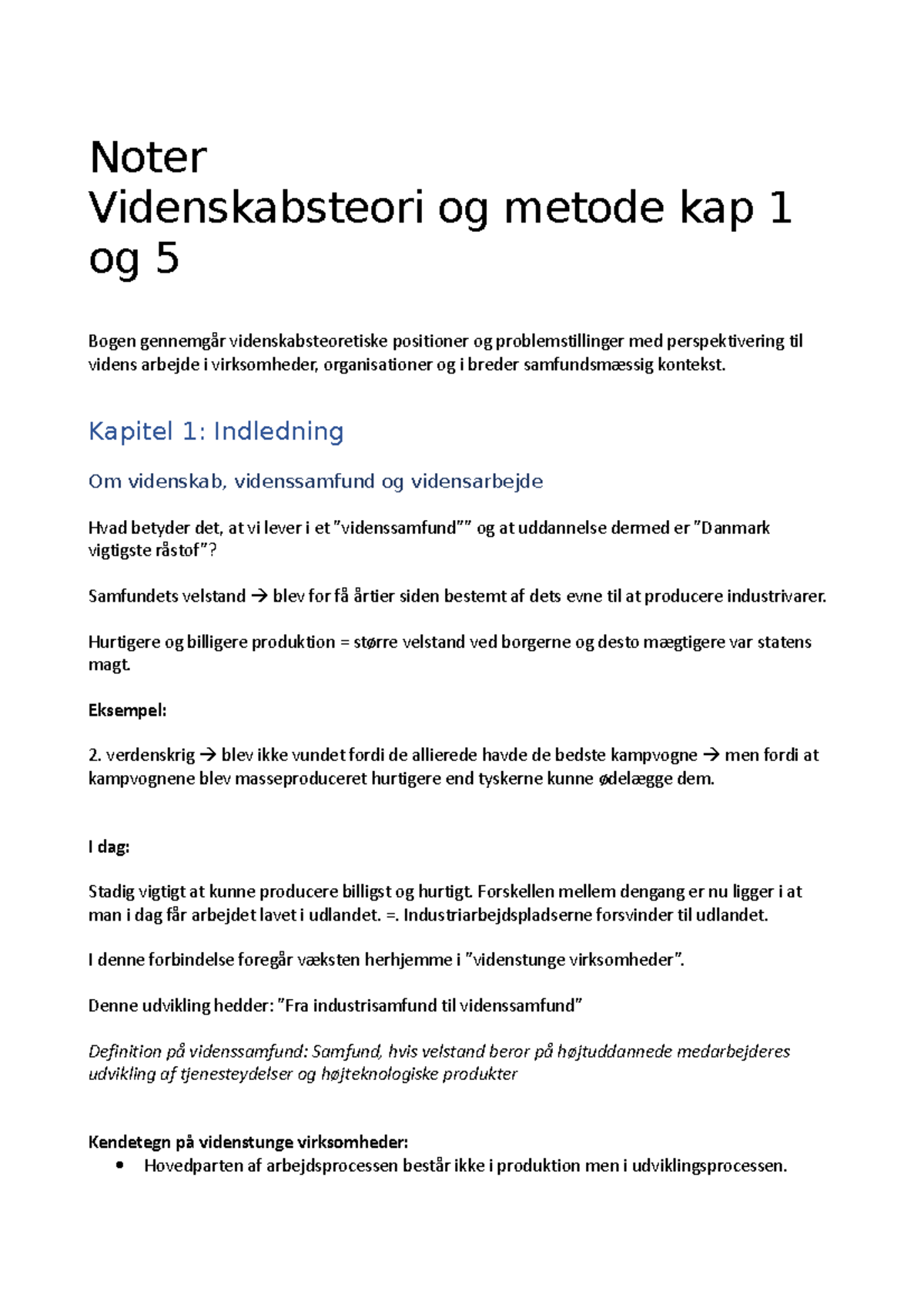 Noter Til Videnskabsteori Og Metode Kap 1 Og 5 - Noter Videnskabsteori ...