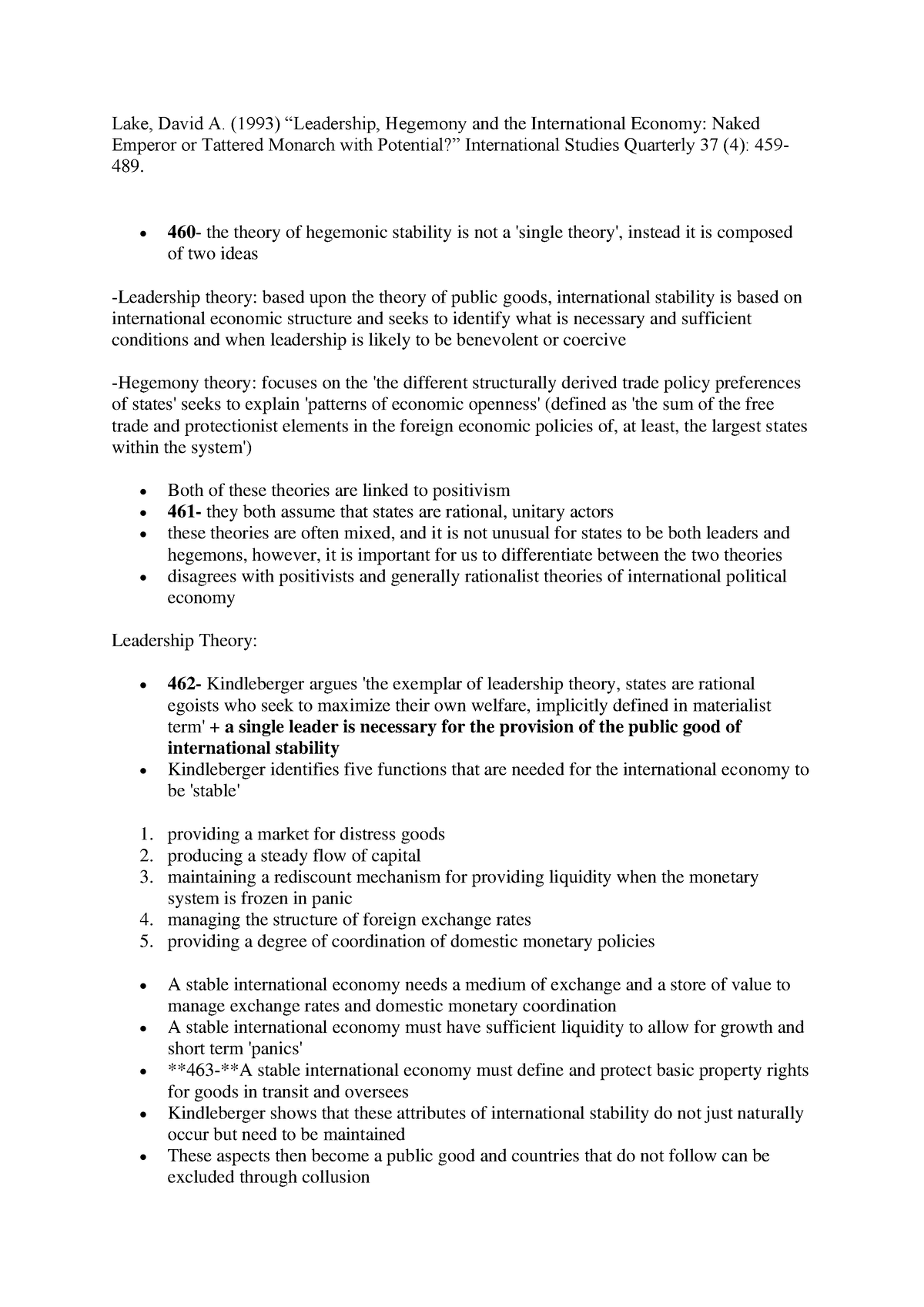 Lake, David A. (1993) “Leadership, Hegemony and the International ...