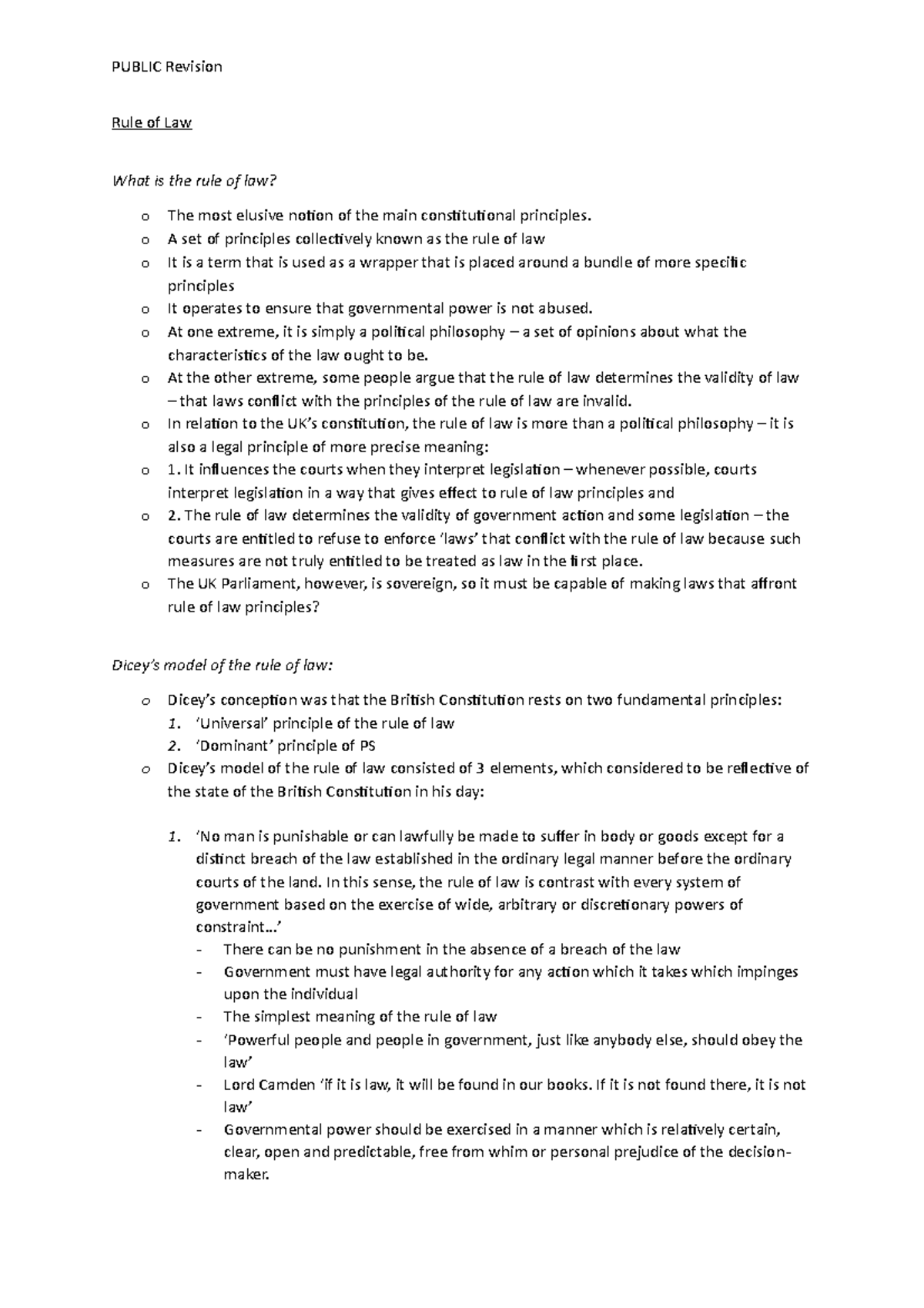 3 Rule of Law - Revision summary on Topic 3 of the Public Law module ...