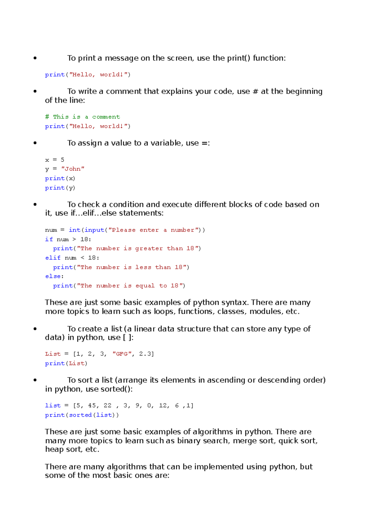 Introduction to python - To print a message on the screen, use the ...