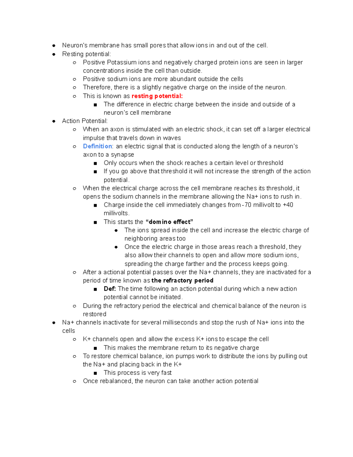 Psych Chapter 3 Textbook notes - Neuron’s membrane has small pores that ...