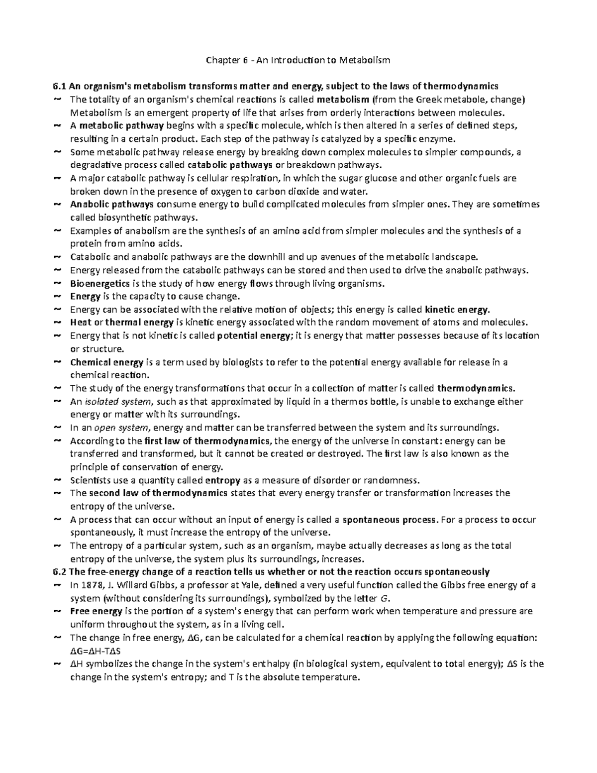 Chapter 6 - An Introduction To Metabolism - Chapter 6 - An Introduction ...