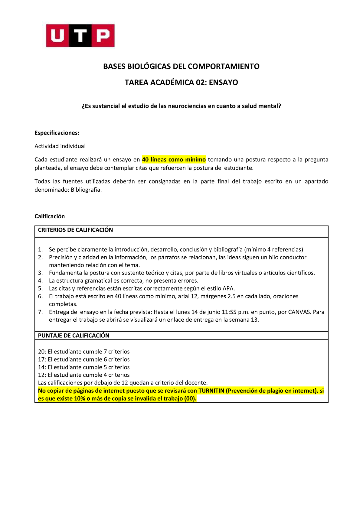 Tarea Academica Indicaciones Bases Biolgicas Del Comportamiento Tarea Acad Ensayo