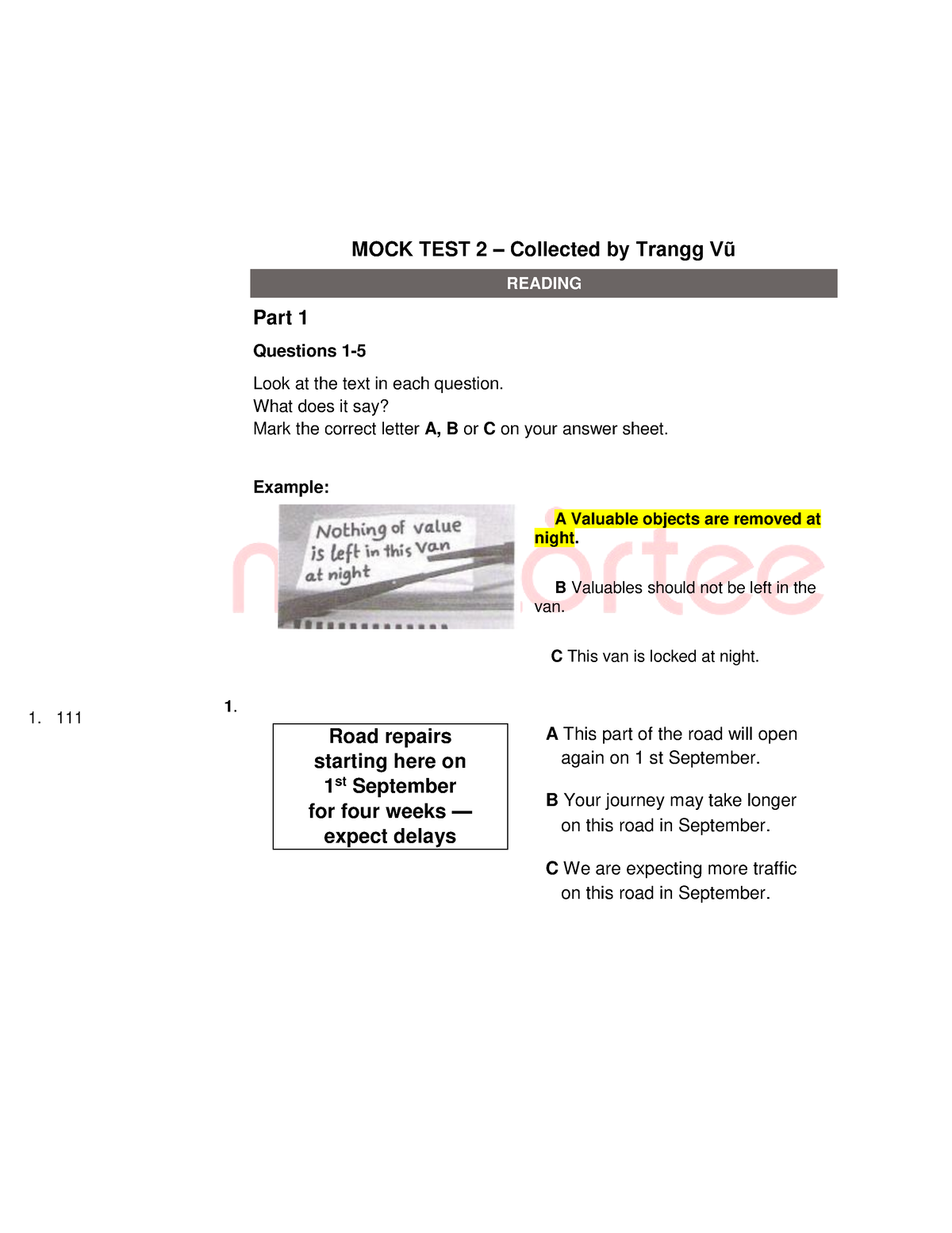 Mock test 2 - Mock test - MOCK TEST 2 – Collected by Trangg Vũ READING ...