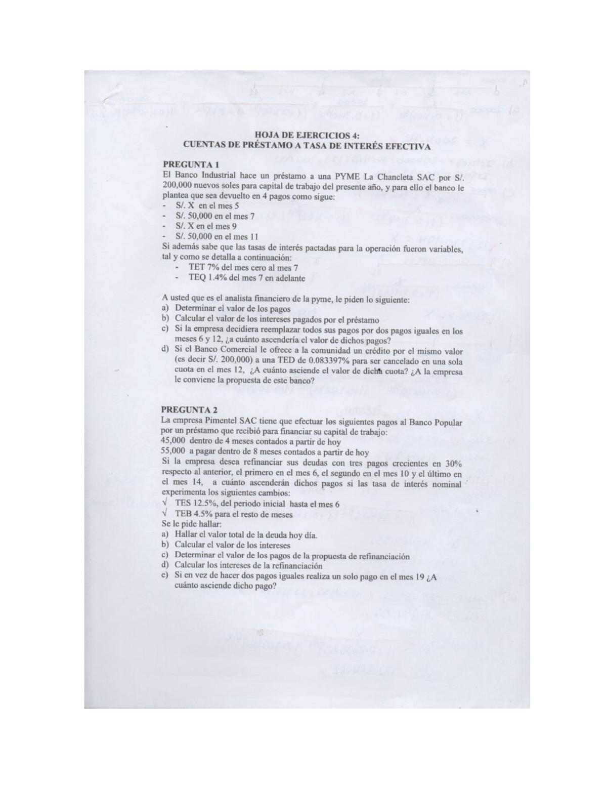 Solución De La Hoja De Ejercicio 4 Semana 4 Matemática Financiera