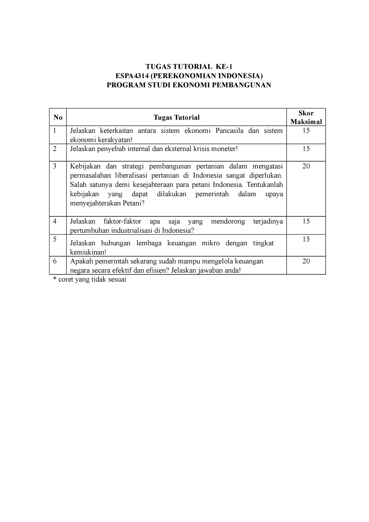 Soal Perekonomian Indonesia Tugas Tutorial Ke Espa Perekonomian