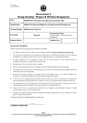 1 Project & Wri Assign V2016 - Assessment 1 Group Activity - Project ...