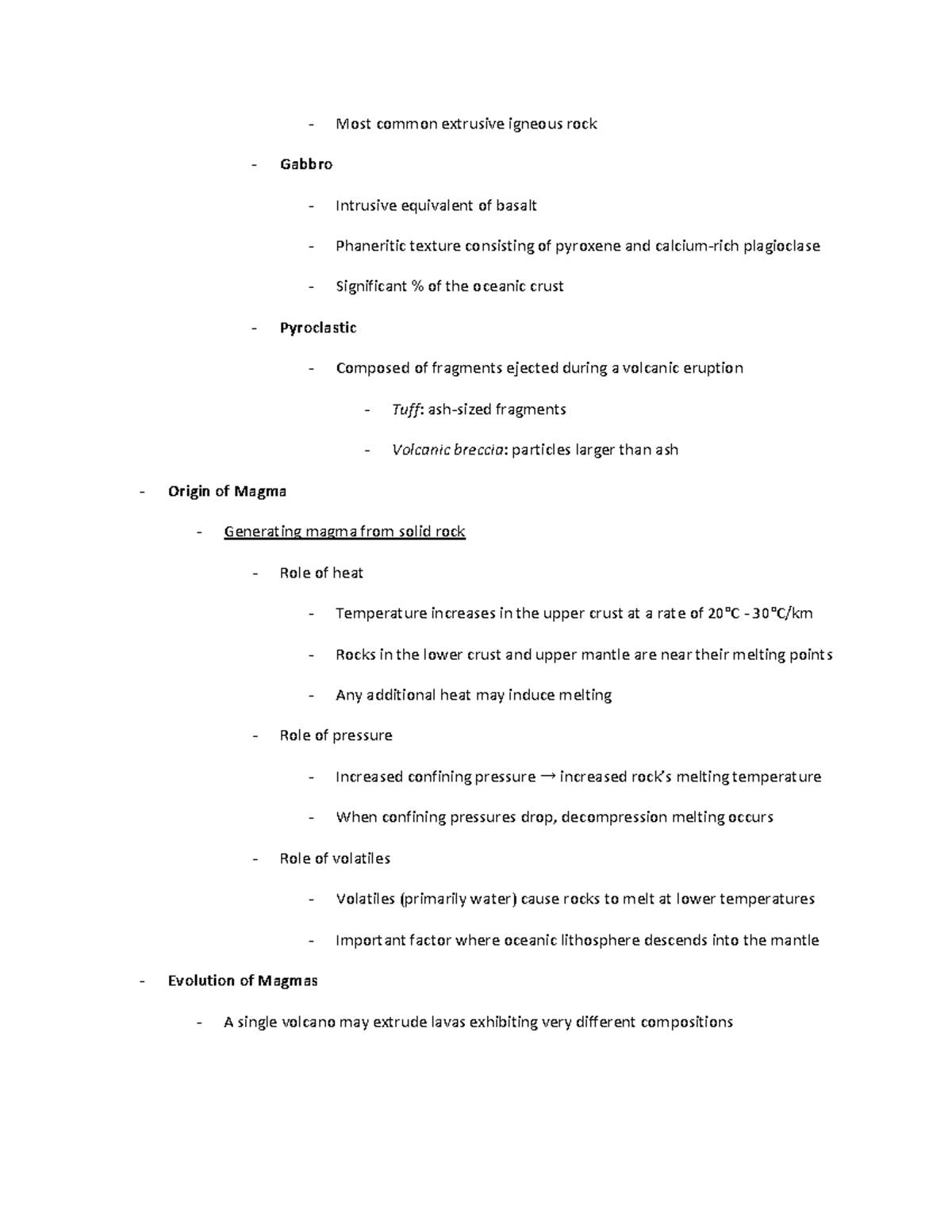 Rocks - personal class notes - Most common extrusive igneous rock ...