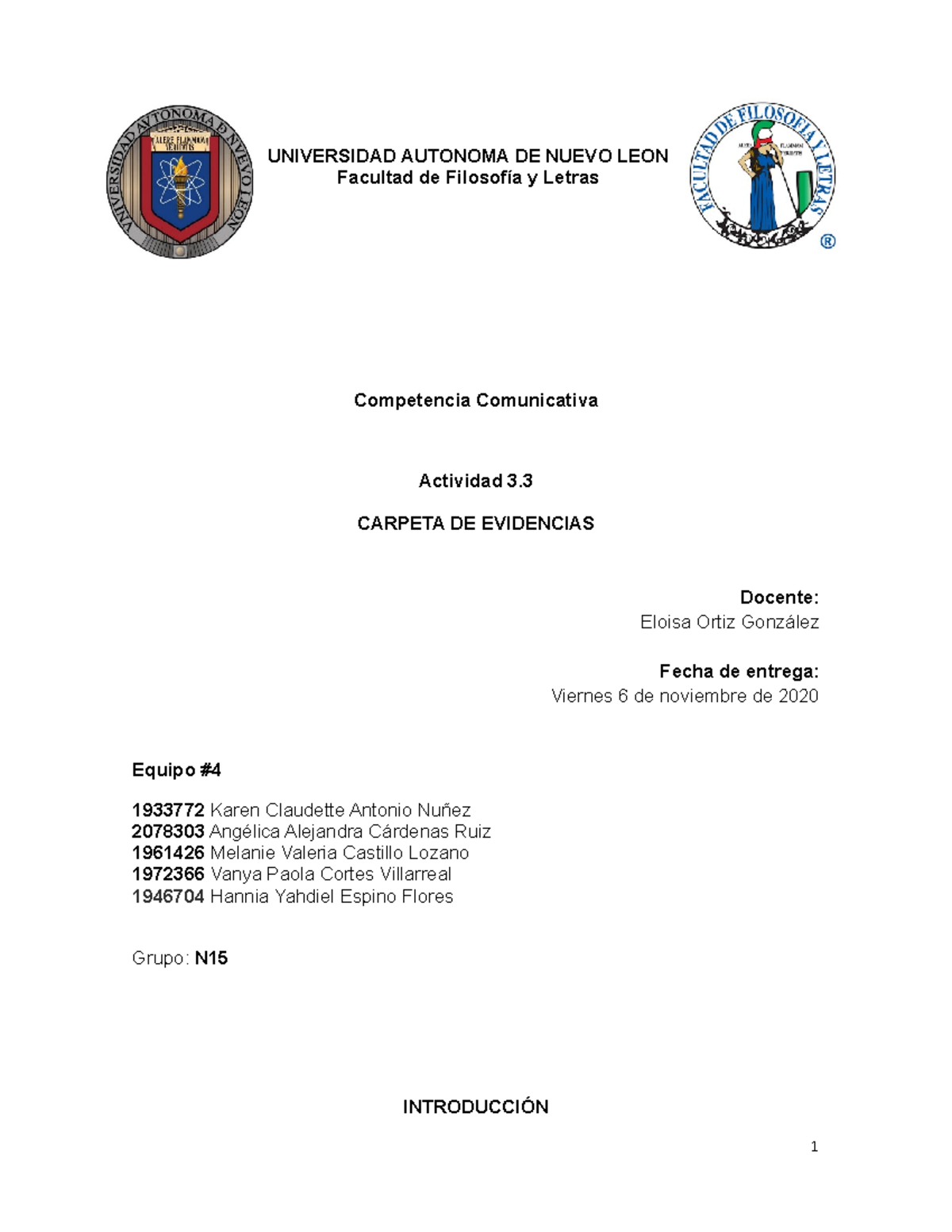 Evidencia 3. Carpeta de evidencias - UNIVERSIDAD AUTONOMA DE NUEVO LEON ...