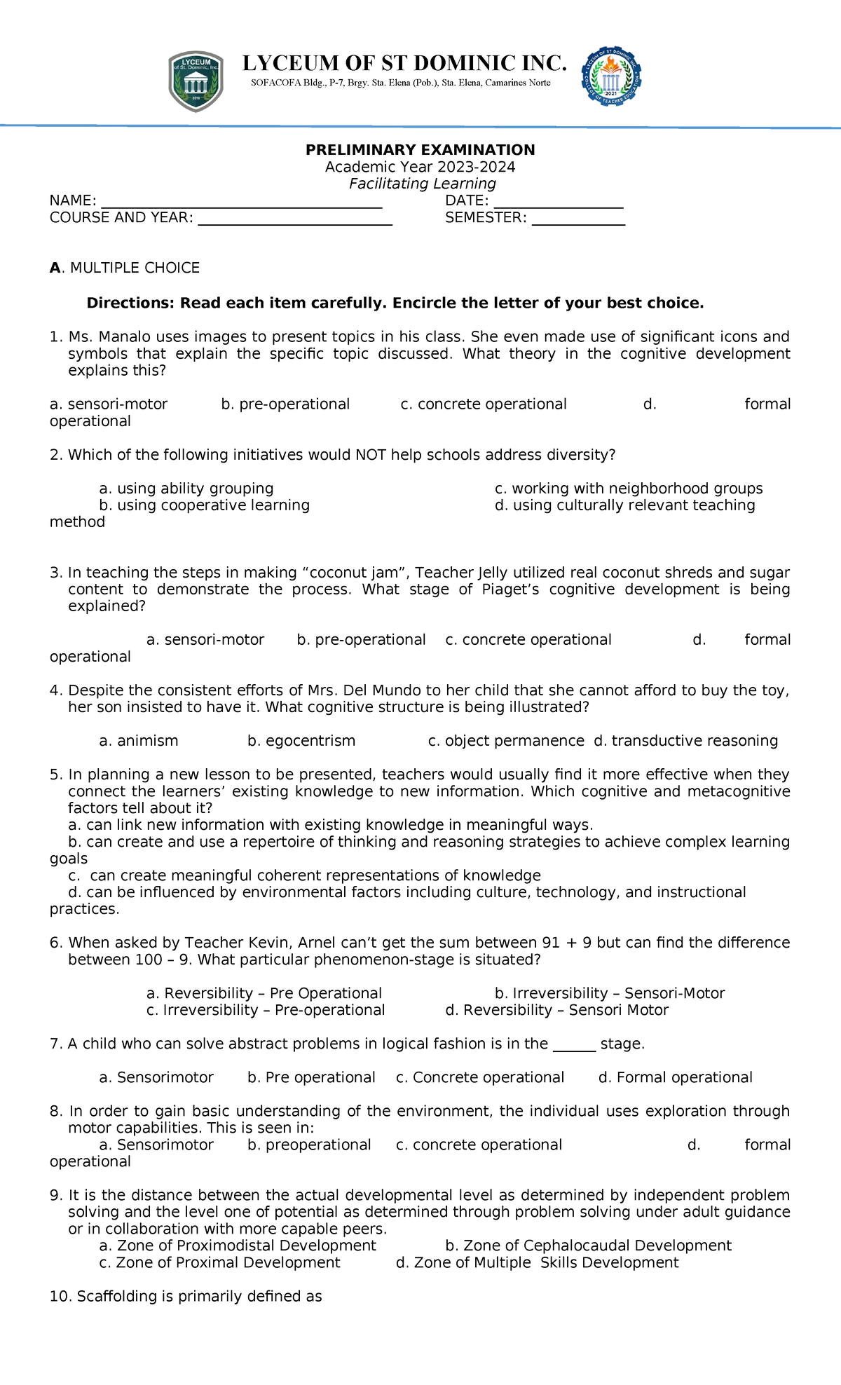 Dominguez Beced 3 - course description - LYCEUM OF ST DOMINIC INC ...