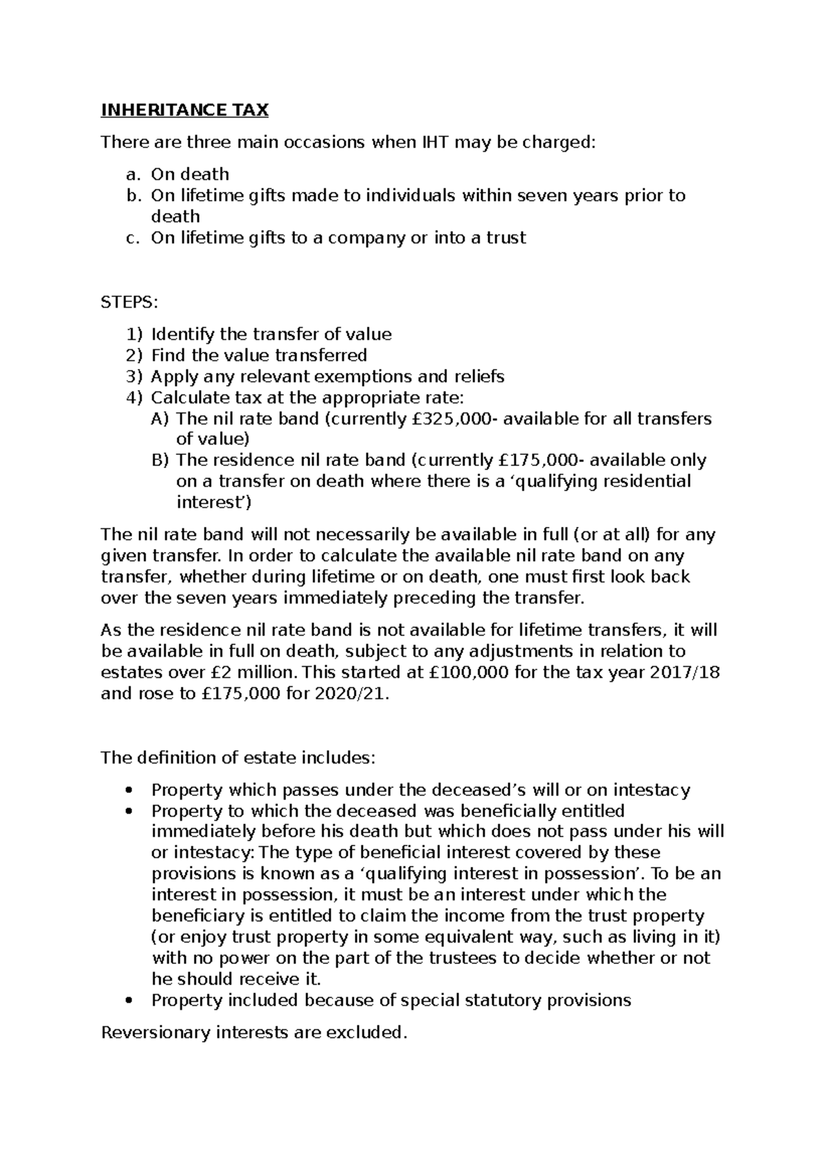 Inheritance Tax And Calculation Steps - Studocu