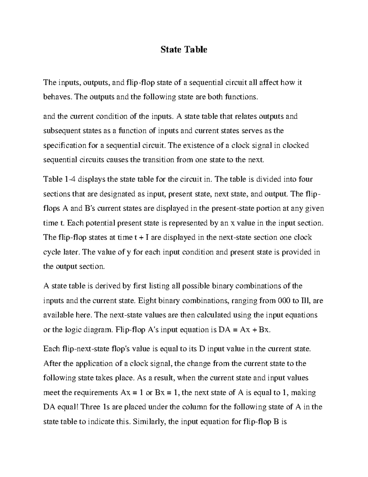 State Table - flib flobs - State Table The inputs, outputs, and flip ...