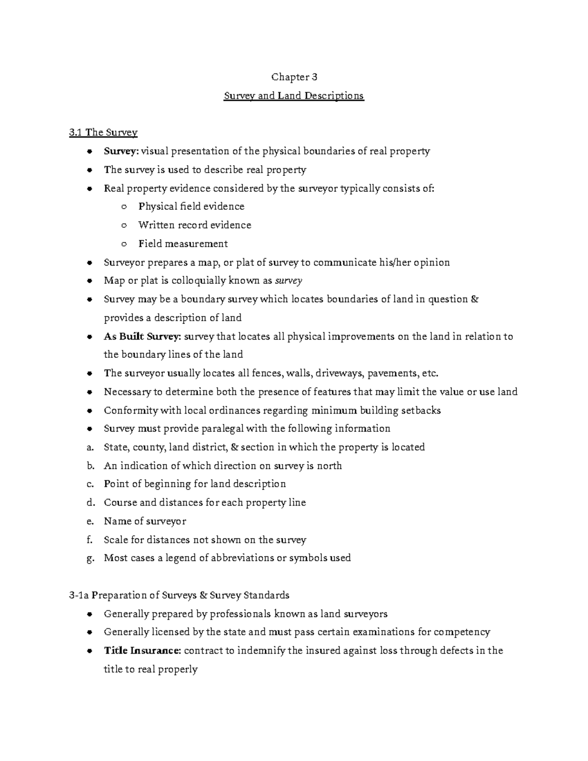 Real Estate Law Part1 Chapters 34 Chapter 3 Survey and Land