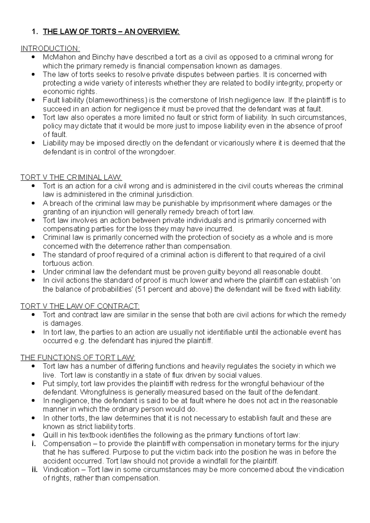 1. The Law Of Torts - An Overview - 1. THE LAW OF TORTS – AN OVERVIEW ...