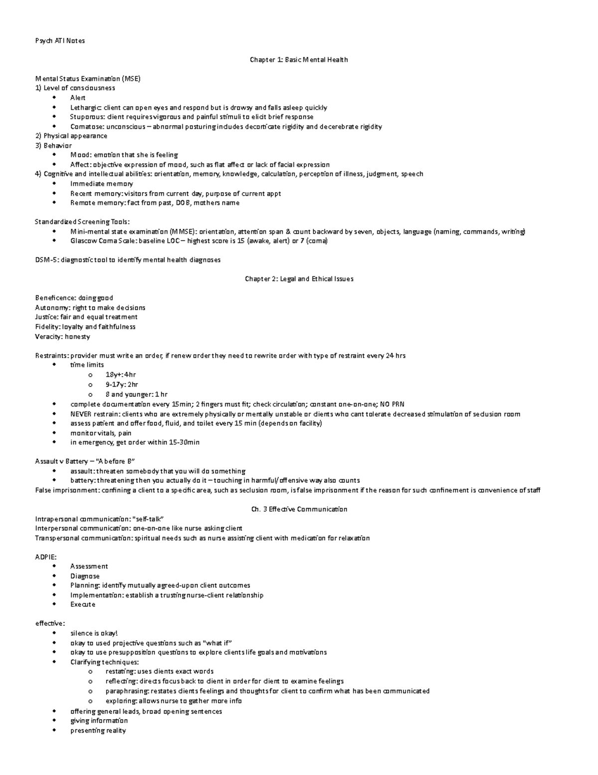 ATI Psych - Psych ATI Notes Chapter 1: Basic Mental Health Mental ...