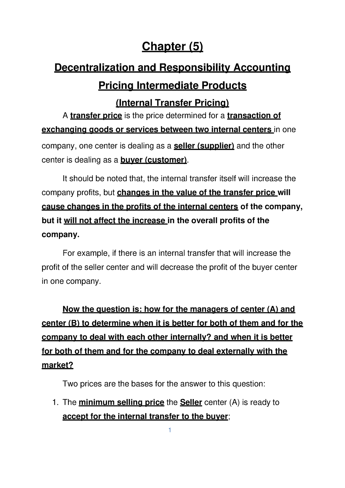 5- Transfer pricing - lecture - Chapter (5) Decentralization and ...