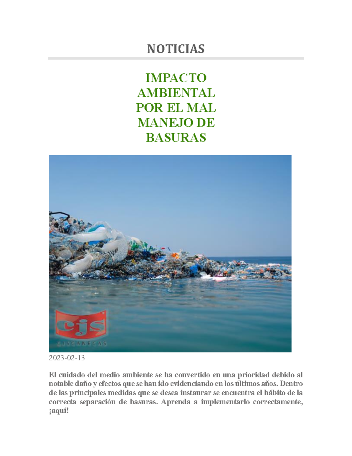 Trabajos DE LAS Basuras - NOTICIAS IMPACTO AMBIENTAL POR EL MAL MANEJO ...