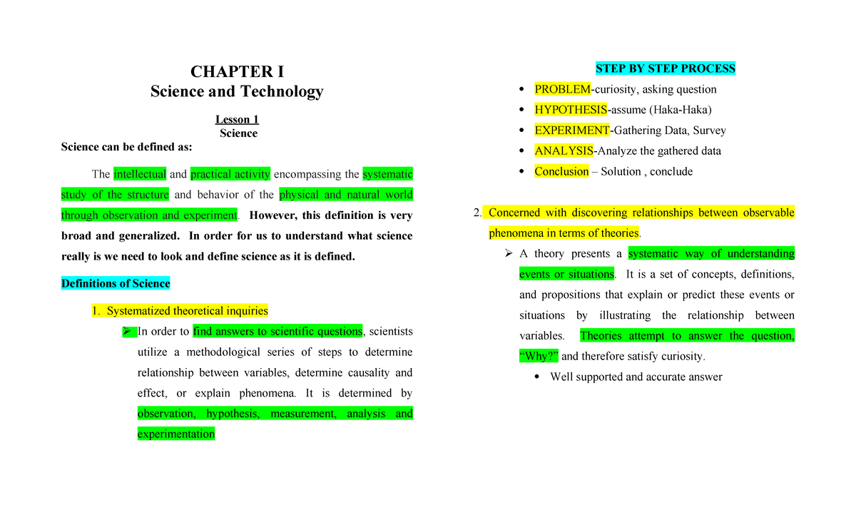 STS - CHAPTER I Science and Technology Lesson 1 Science Science can be ...