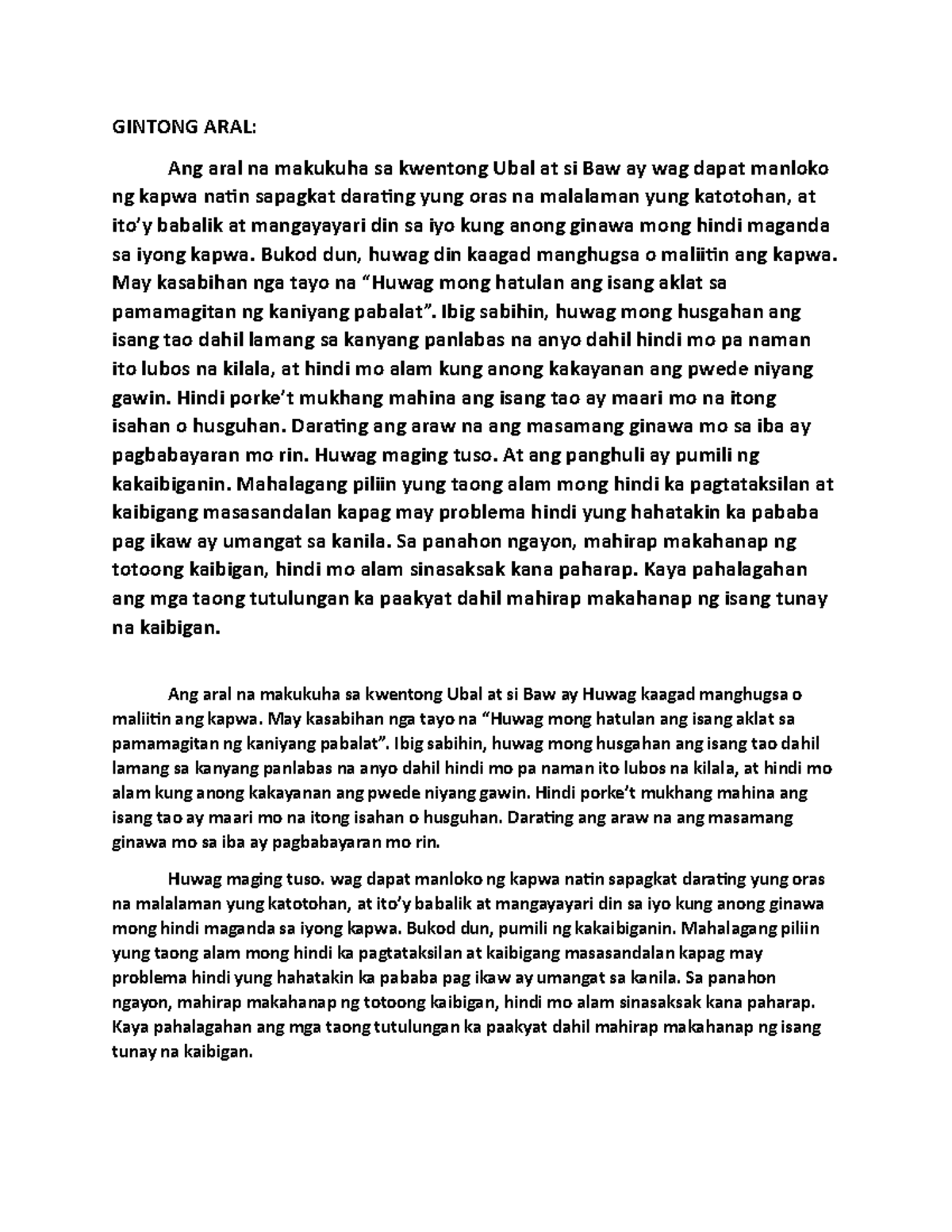 Gintong ARAL - This notes will students gain more knowledge. - GINTONG ...