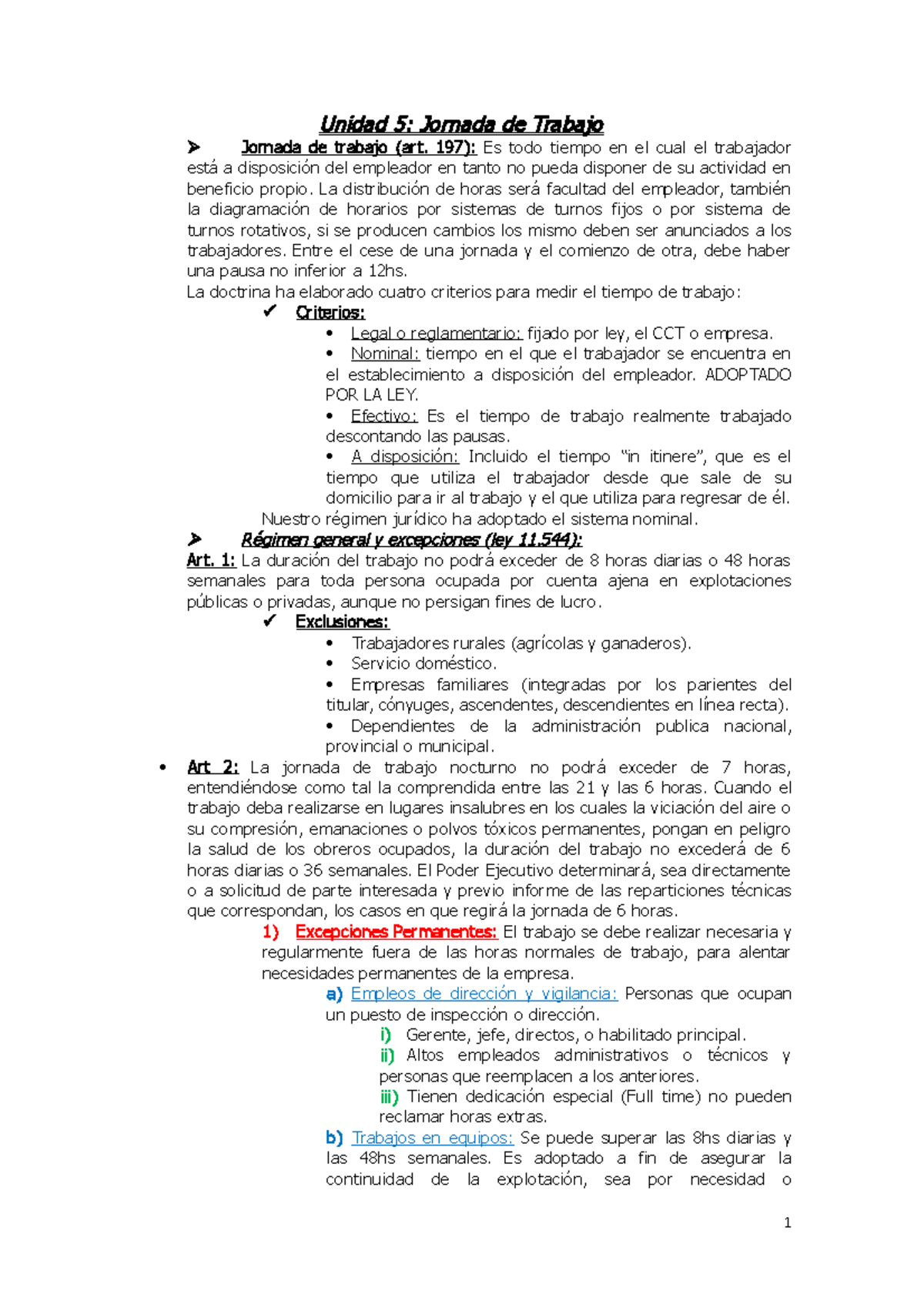 Unidad 5 derecho laboral - Unidad 5 : Jornada de Trabajo J ornada de ...