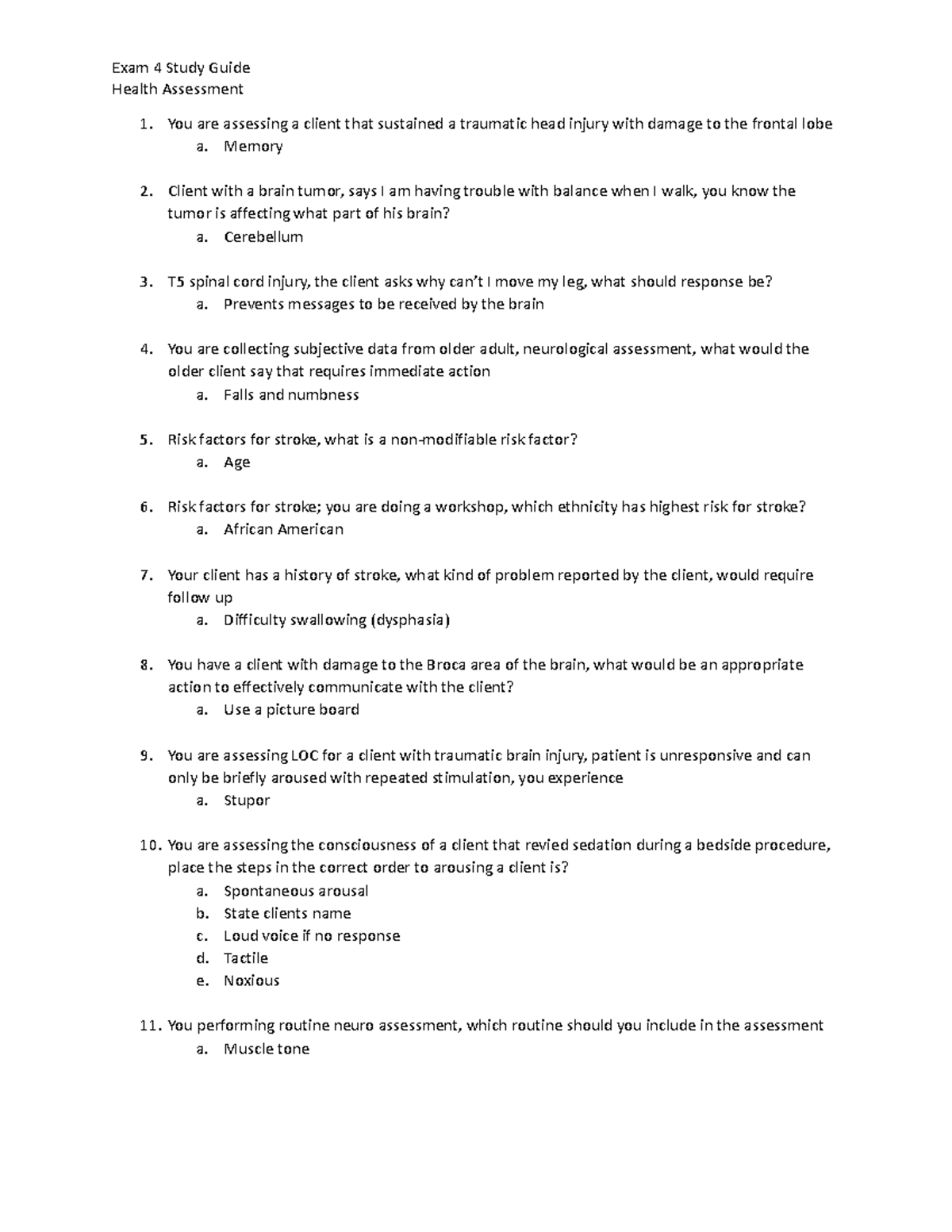 Exam 4 Study Guide - Scvvbbb - Health Assessment 1. You Are Assessing A 