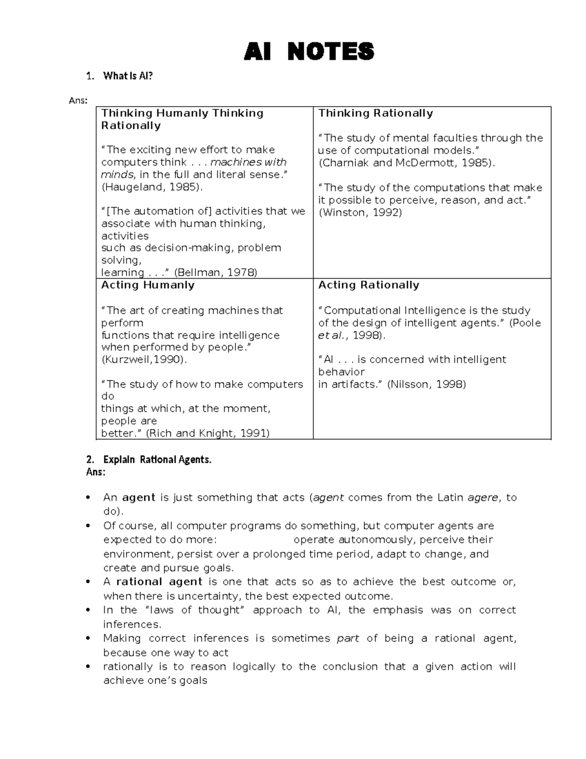 AI Notes - Artificial Intelligence is a method of making a computer, a ...