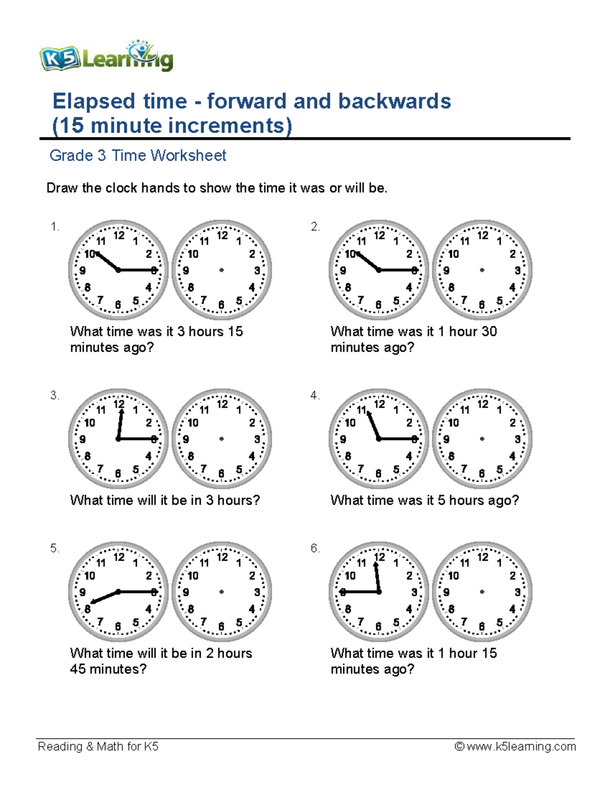 Grade 3 elapsed time 15 minute increments f - Reading & Math for K5 ...