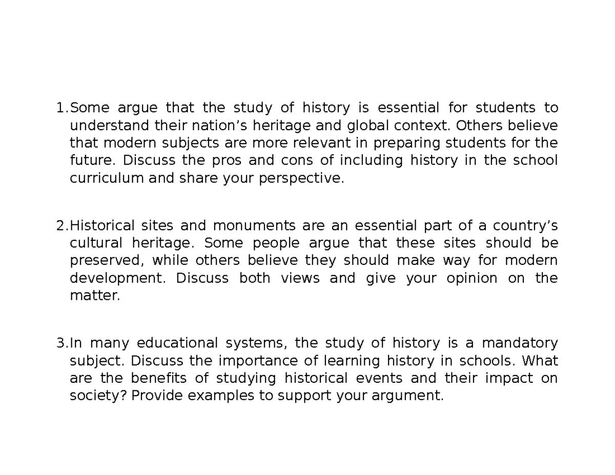 The importance of history 1 argue that the study of history is