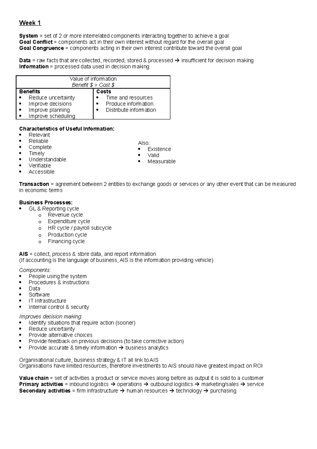 Exam Revision Notes - Week 1 System = set of 2 or more interrelated ...