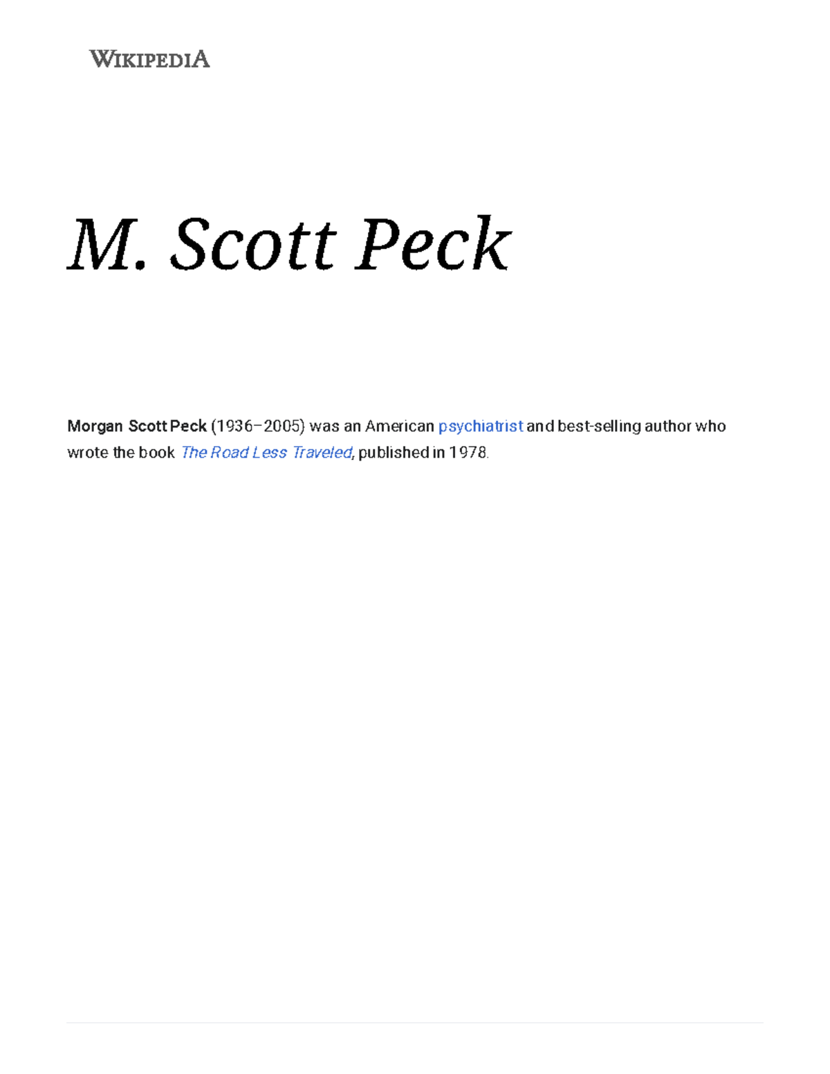 M. Scott Peck Wikipedia M. Scott Peck Scott Peck (193632005