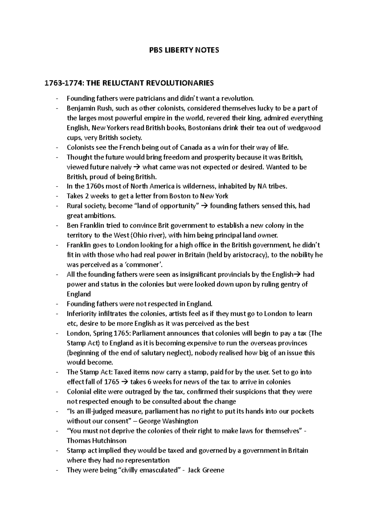 PBS liberty episode 1 notes PBS LIBERTY NOTES 17631774 THE