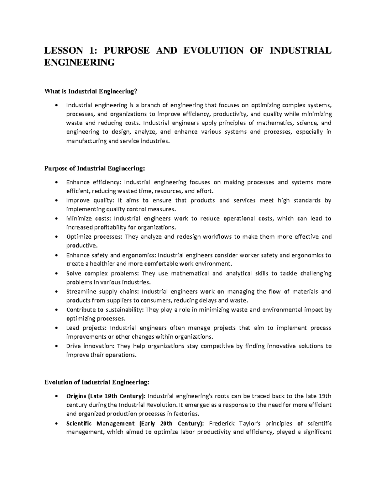 INEN Reviewer History of industrial engineering LESSON 1 PURPOSE