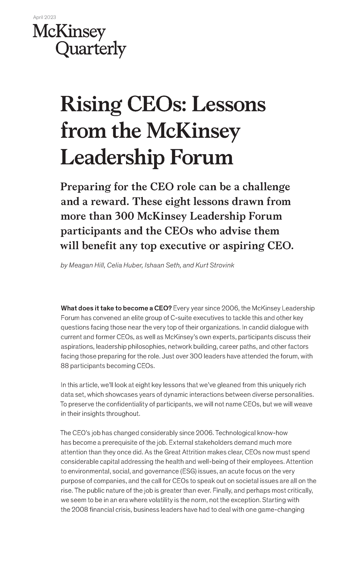 Rising-ceos-lessons-from-the-mckinsey-leadership-forum Vf - Preparing ...