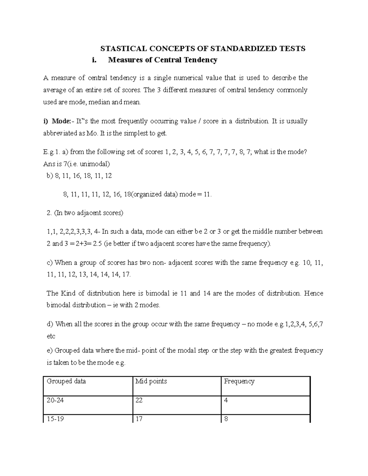 Topic 9 - notes - STASTICAL CONCEPTS OF STANDARDIZED TESTS i. Measures ...