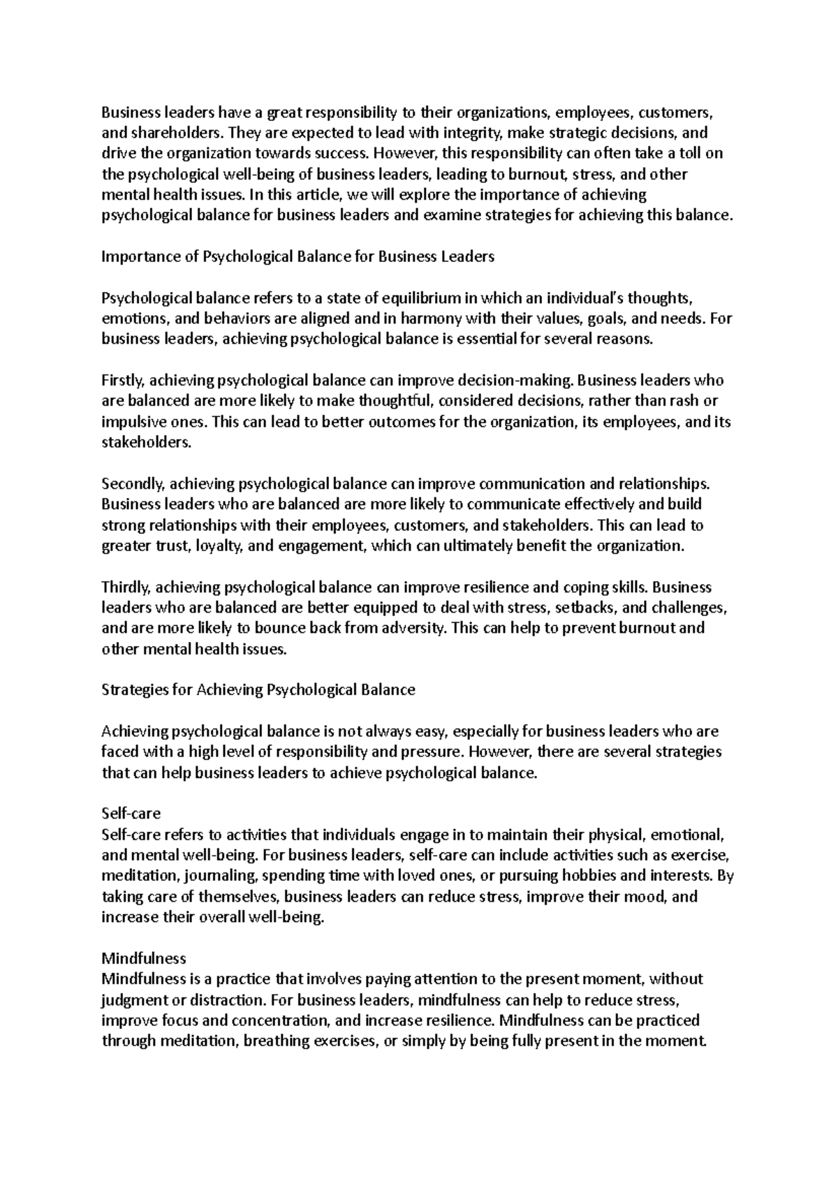 Responsibility of business leaders: how to achieve psychological ...