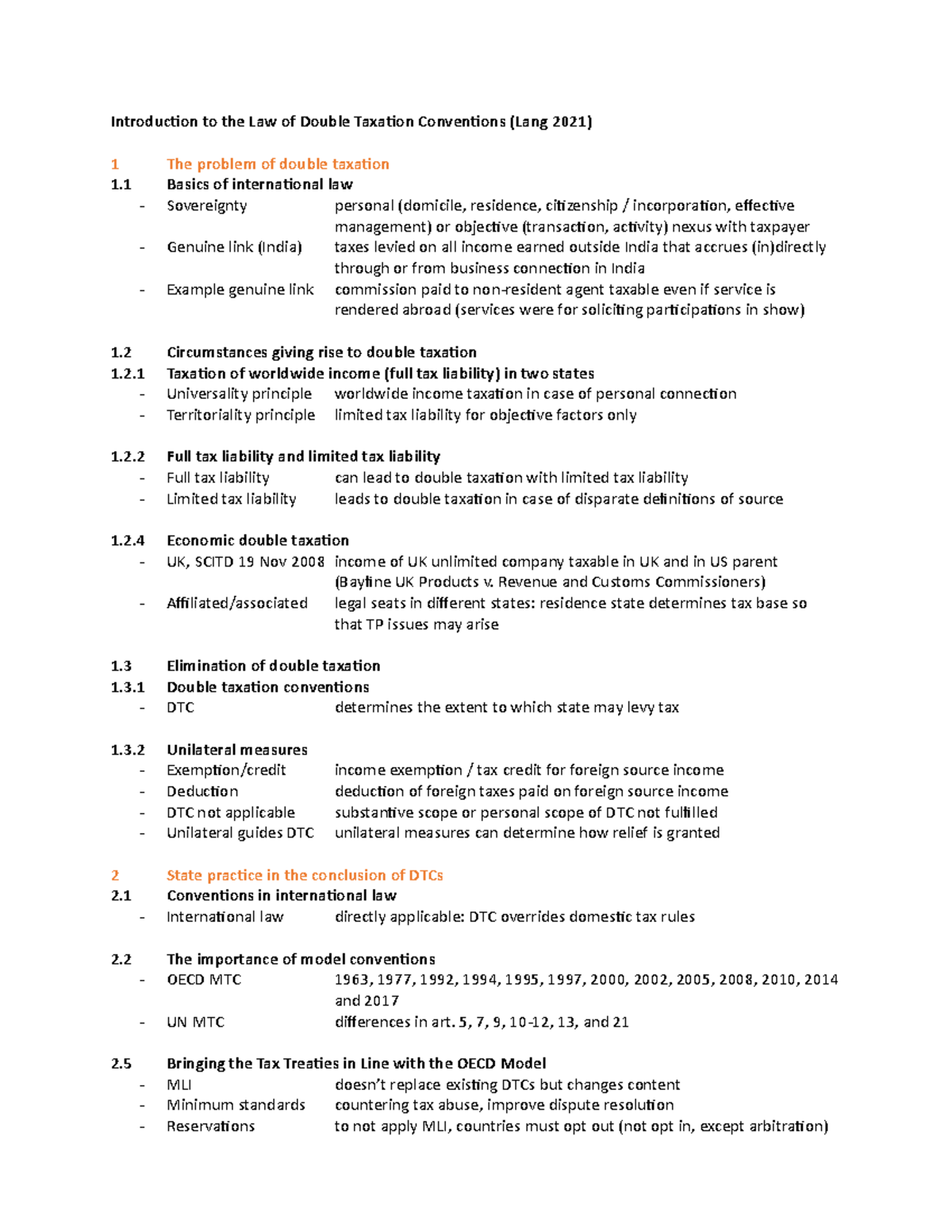 Tax Treaty Law Summary - Copy - Introduction To The Law Of Double ...