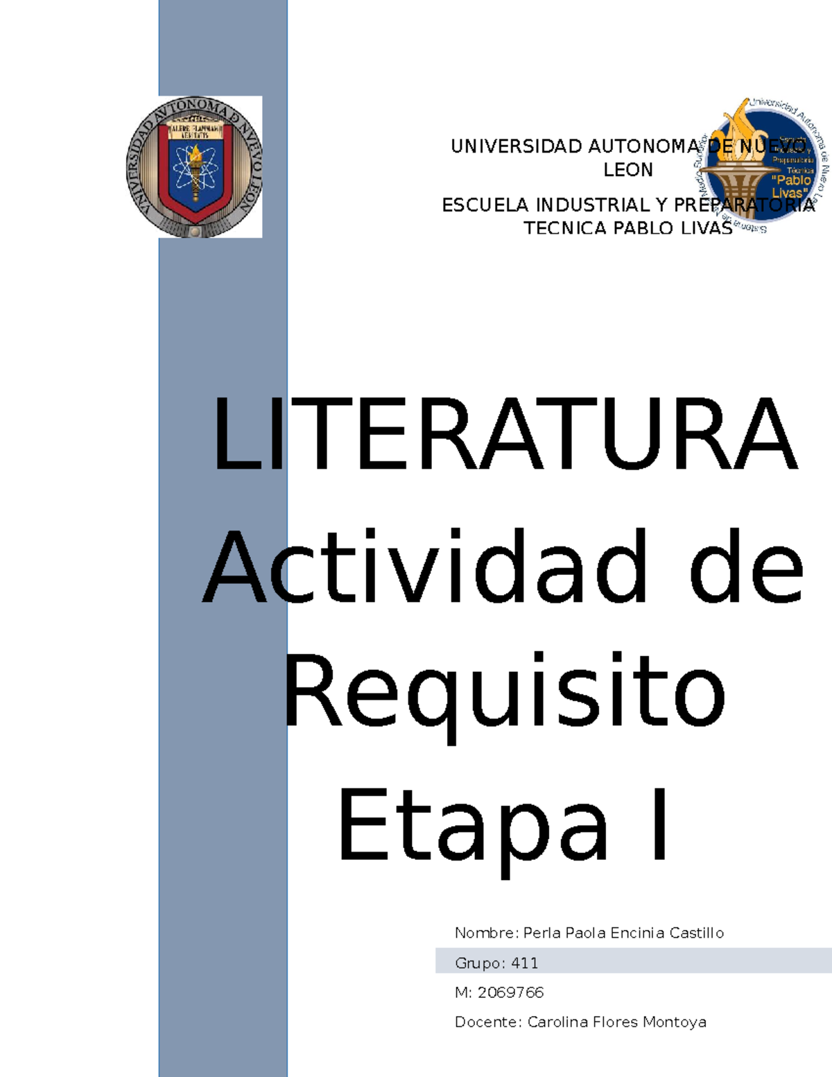 REQ. Literatura Etapa 1 - UNIVERSIDAD AUTONOMA DE NUEVO LEON ESCUELA ...