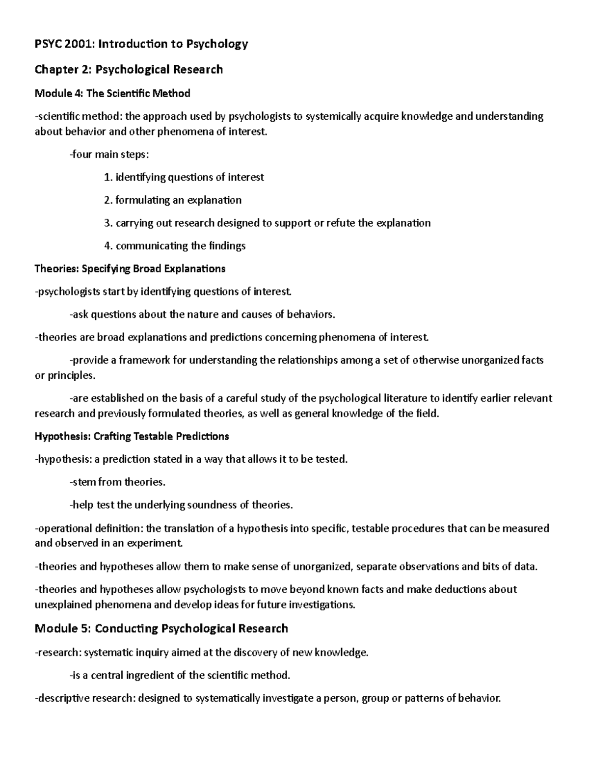 Chapter 2 notes intro to psychology psyc 2001 introduction to