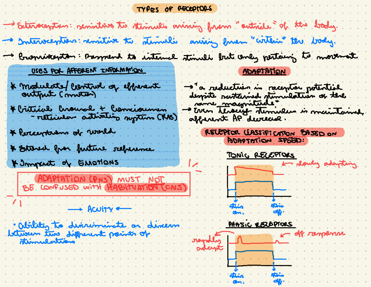 Unit 2: PNS Afferent Signals - TOPES OF RECEPTORS -> ateroception ...