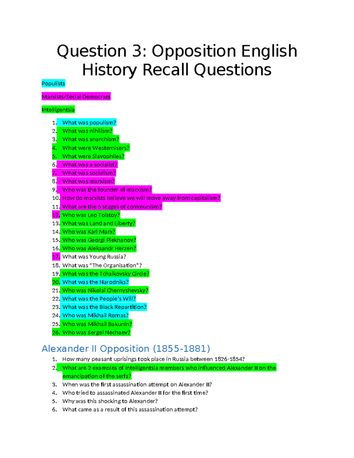 3 opposition recall questions russian history - Question 3: Opposition ...
