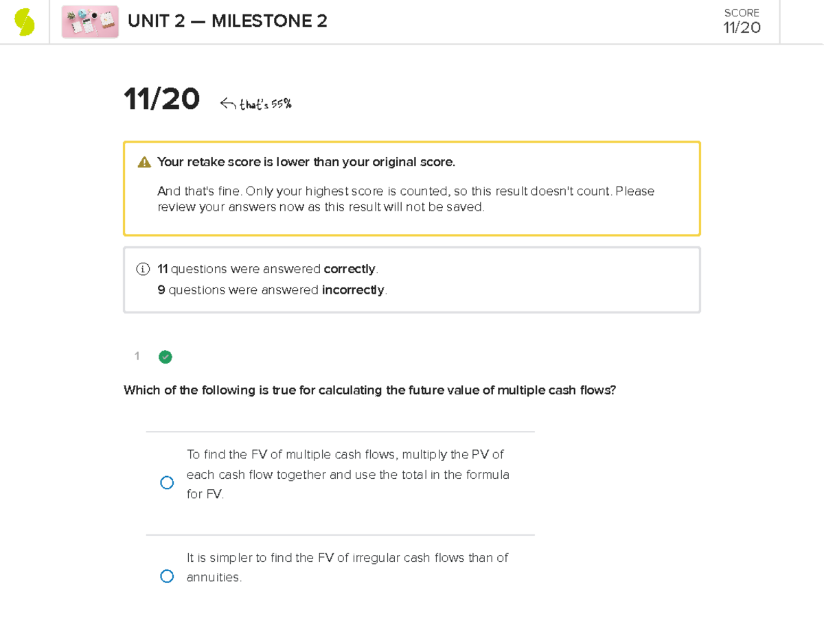 Sophia Unit 2 Milestone 2 - 1 11/20 That's 55% ⚠ Your Retake Score Is ...