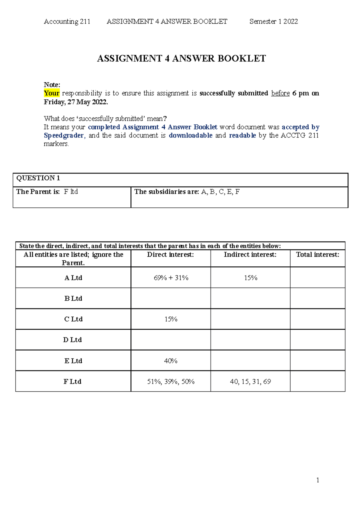 Assignment 4 Answer Booklet - ASSIGNMENT 4 ANSWER BOOKLET Note: Your ...