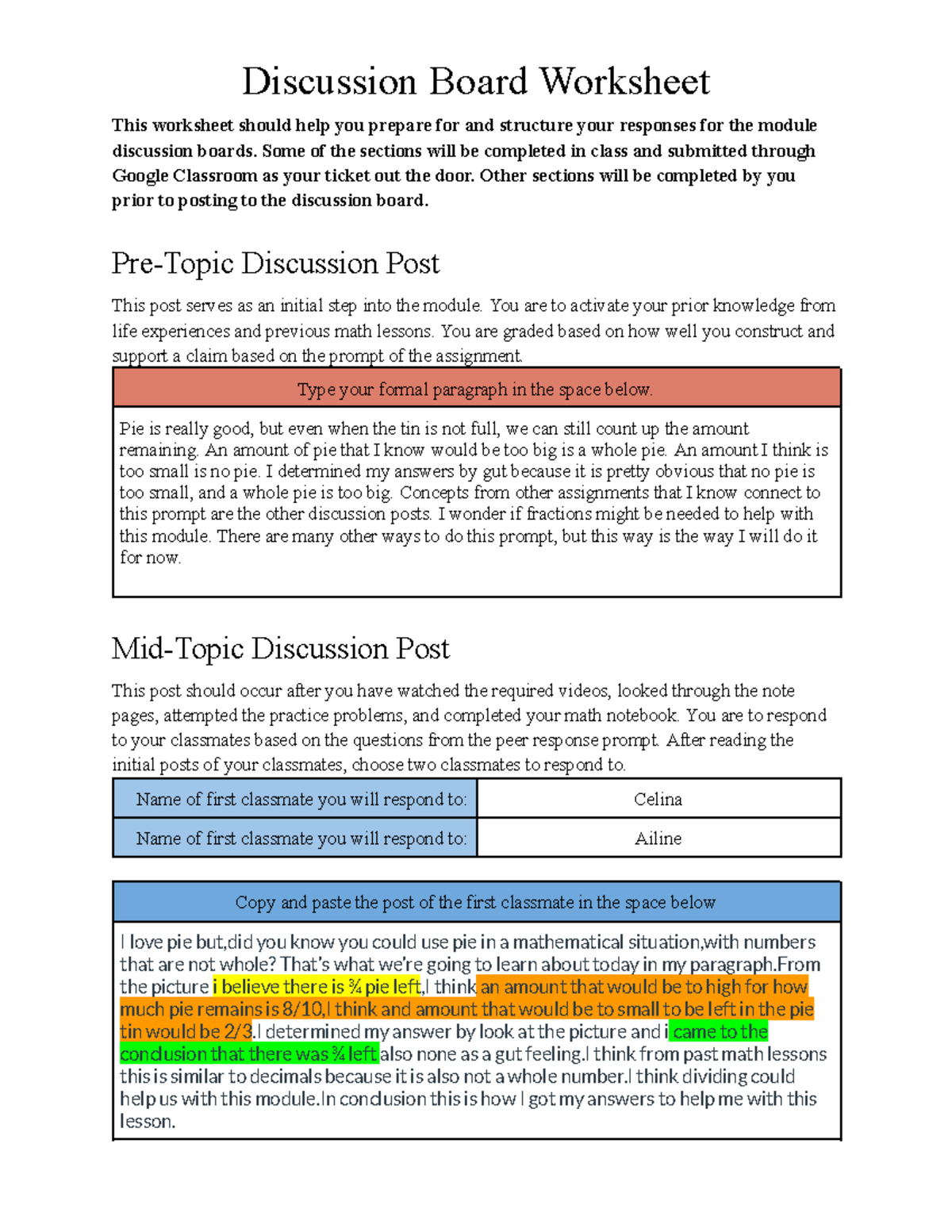 Kayla Johnson [ Student] - Discussion Board Worksheet - Discussion ...