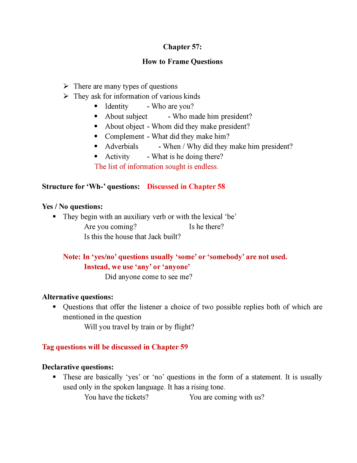 Frame Questions English Grammar Exercises