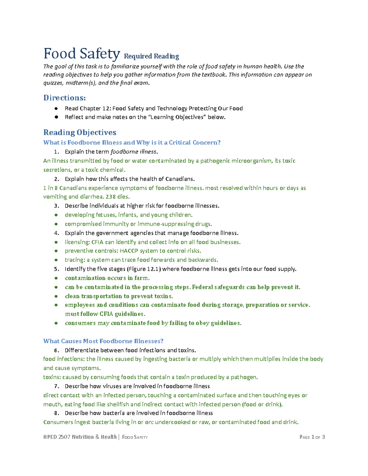 Food Safety - assigned reading notes - Food Safety Required Reading The ...