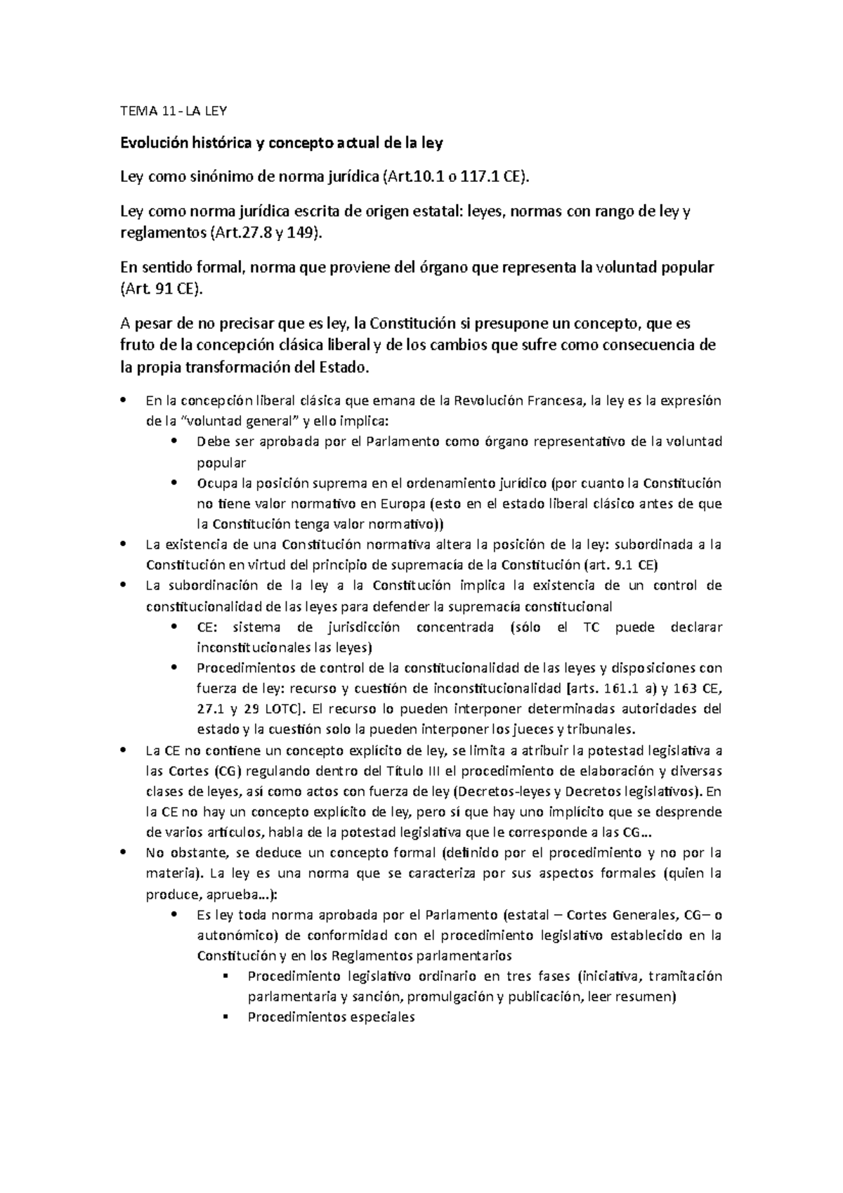 TEMA 11 - TEMA 11- LA LEY Evolución histórica y concepto actual de la ...